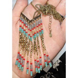 Premier Designs Gold Bohemian Beaded Fringe Necklace